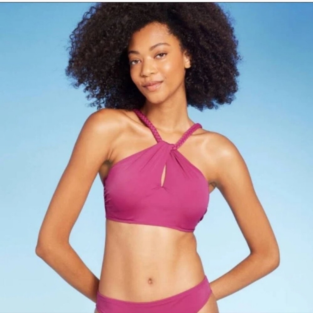 Women's High Neck Braided Strap Bikini Top - Shade & Shore Purple/Pink 36C